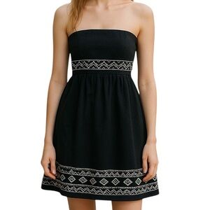 EMMELEE  Sz M Strapless Dress B&W Linen Cotton Fully Lined EUC!